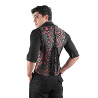 Mens Black & Red Brocade Corset Vest with Heart
