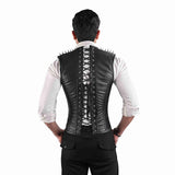 Black Leather Mens Corset Vest with Spiked Shoulders