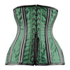 Green Brocade Under bust Corset with Brown Leather