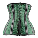 Green Brocade Under bust Corset with Black Leather Details