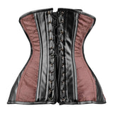 Brown Brocade Under bust Corset with Black Leather Details