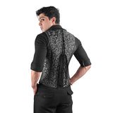 Mens Gothic Black Brocade Corset Vest with Silver Heart Detail