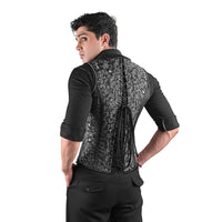 Mens Gothic Black Brocade Corset Vest with Silver Heart Detail