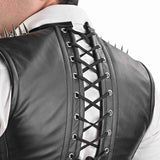 Black Leather Mens Corset Vest with Spiked Shoulders