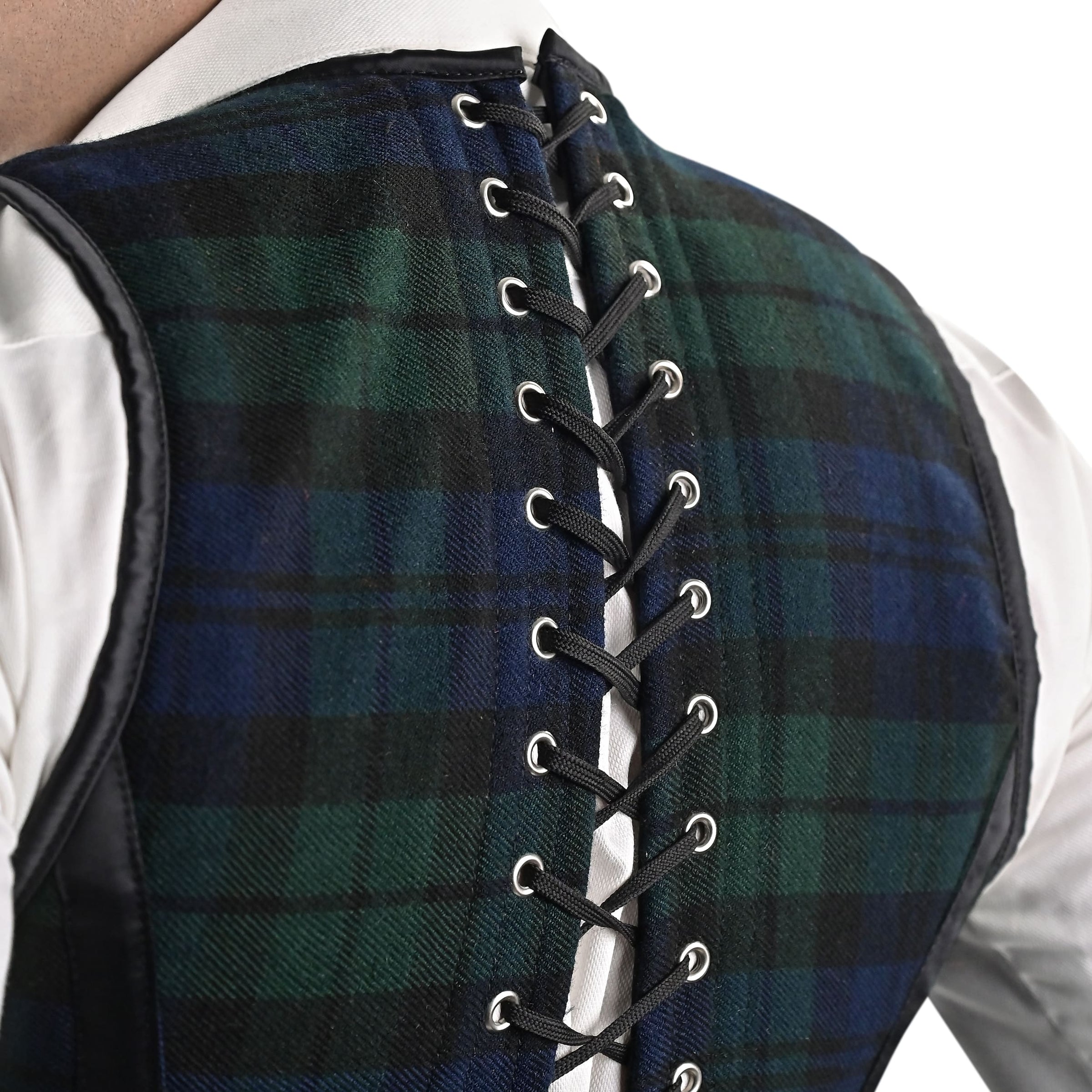Mens Green & Blue Tartan Corset Vest