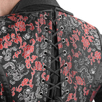 Mens Black & Red Brocade Corset Vest with Heart