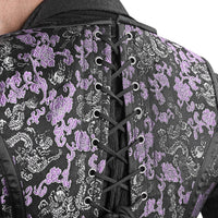 Mens Black & Purple Brocade Corset Vest with Silver Heart