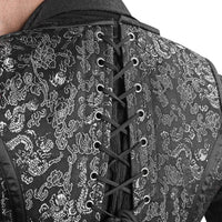 Mens Gothic Black Brocade Corset Vest with Silver Heart Detail