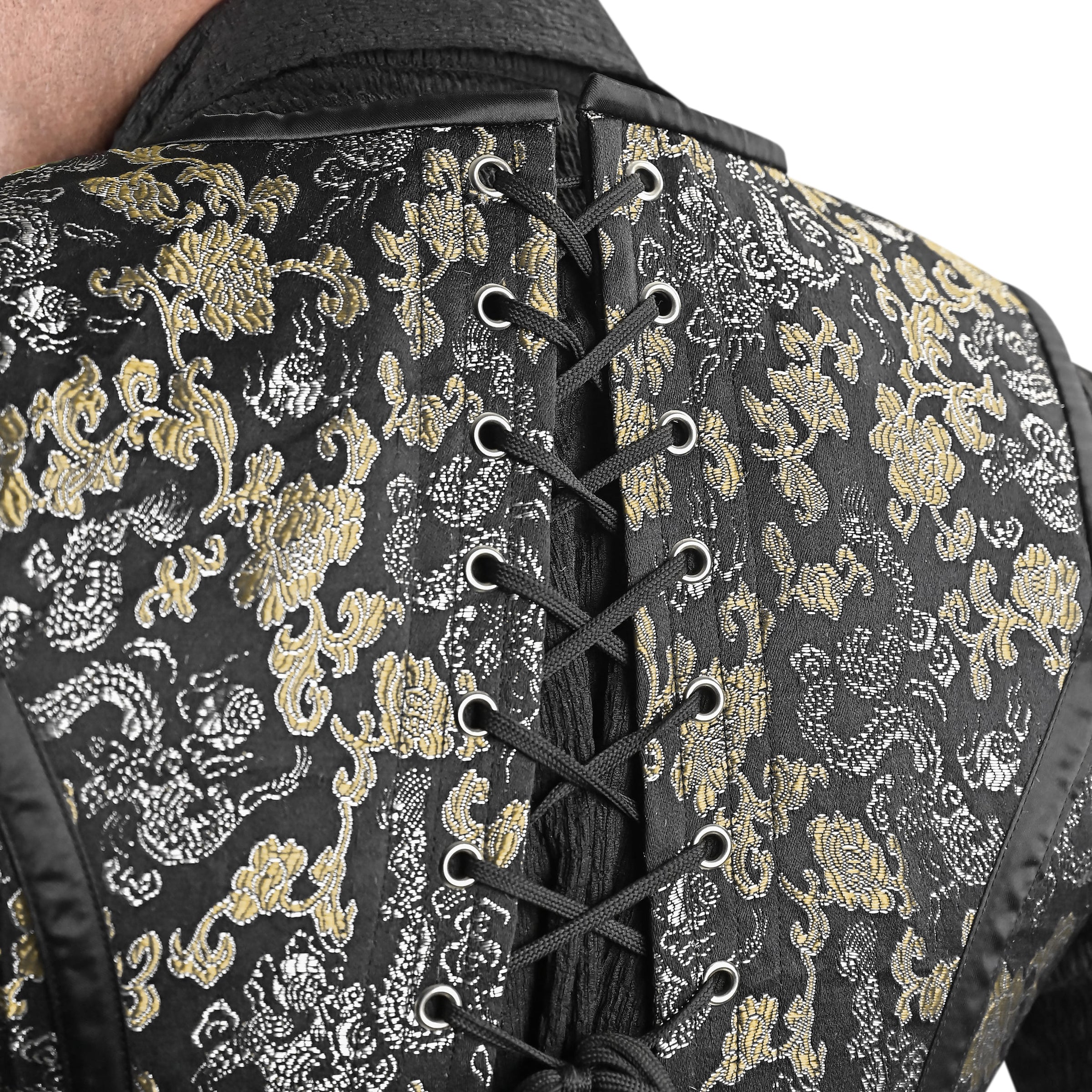 Mens Black & Gold Brocade Corset Vest with Heart Design