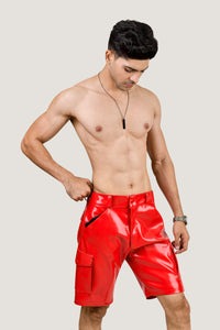 Men's White PVC Cargo Shorts – Shiny Vinyl Look with Back Pockets