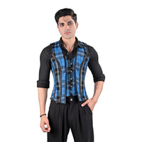Mens Blue Tartan Corset Vest