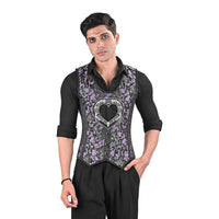Mens Black & Purple Brocade Corset Vest with Silver Heart