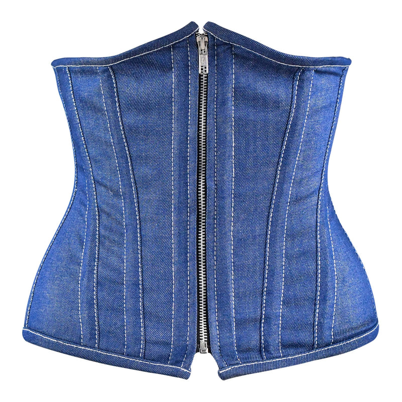 Blue Denim corset top - Under Bust Corset Front Zip