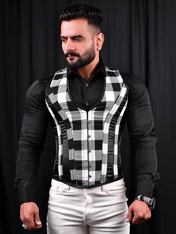 Tartan Men Corset Vest