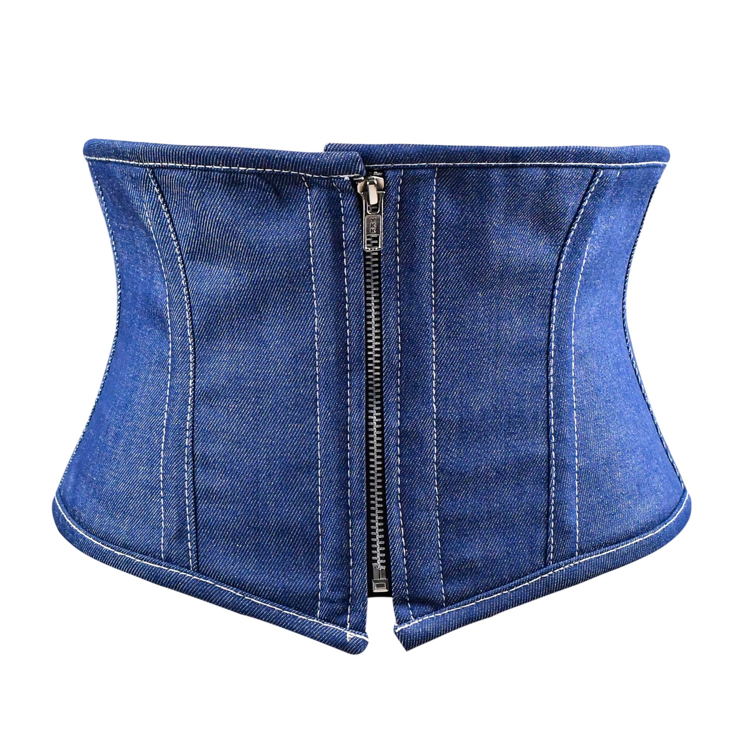 Blue Denim Waist Cincher – Waist Trainer Corset with Front Zip
