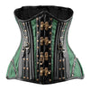 Green Brocade Under bust Corset with Brown Leather