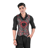 Mens Black & Red Brocade Corset Vest with Heart