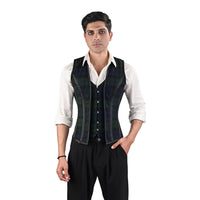 Mens Green & Blue Tartan Corset Vest
