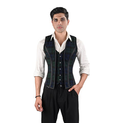 Mens Green & Blue Tartan Corset Vest