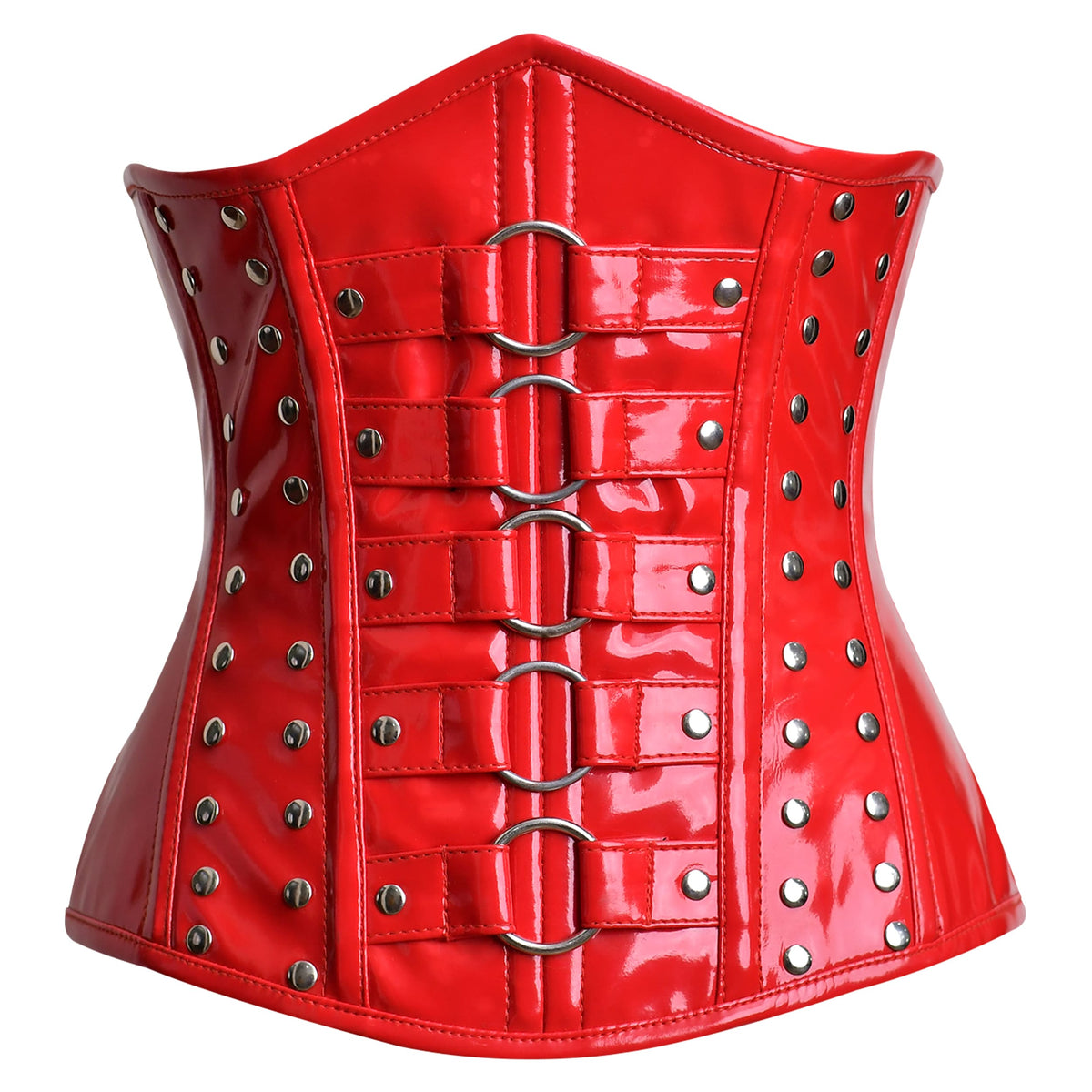 Red Real Leather Bondage Corset Underbust Buckle Corset Steel Boned