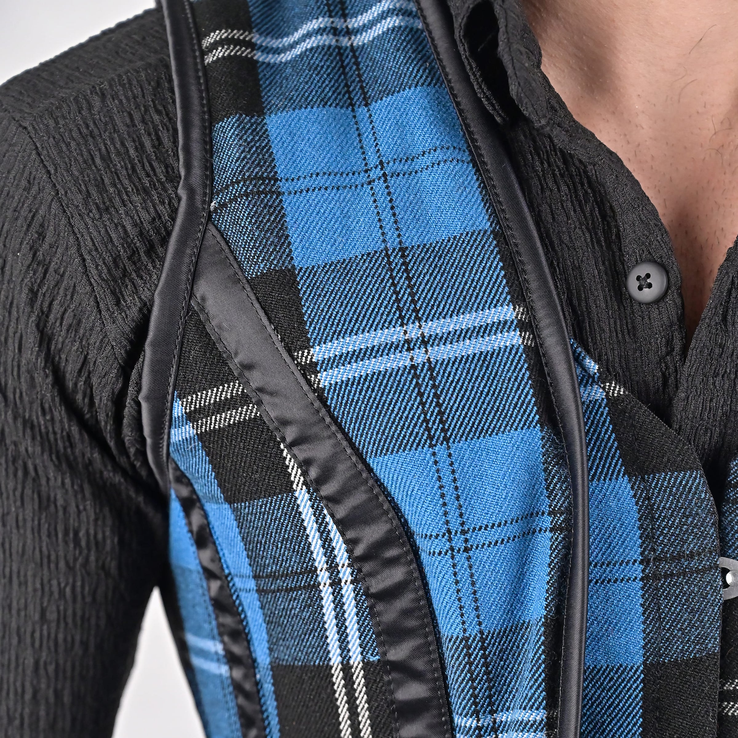 Mens Blue Tartan Corset Vest