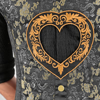 Mens Black & Gold Brocade Corset Vest with Heart Design