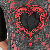 Mens Black & Red Brocade Corset Vest with Heart