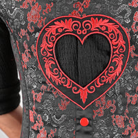 Mens Black & Red Brocade Corset Vest with Heart