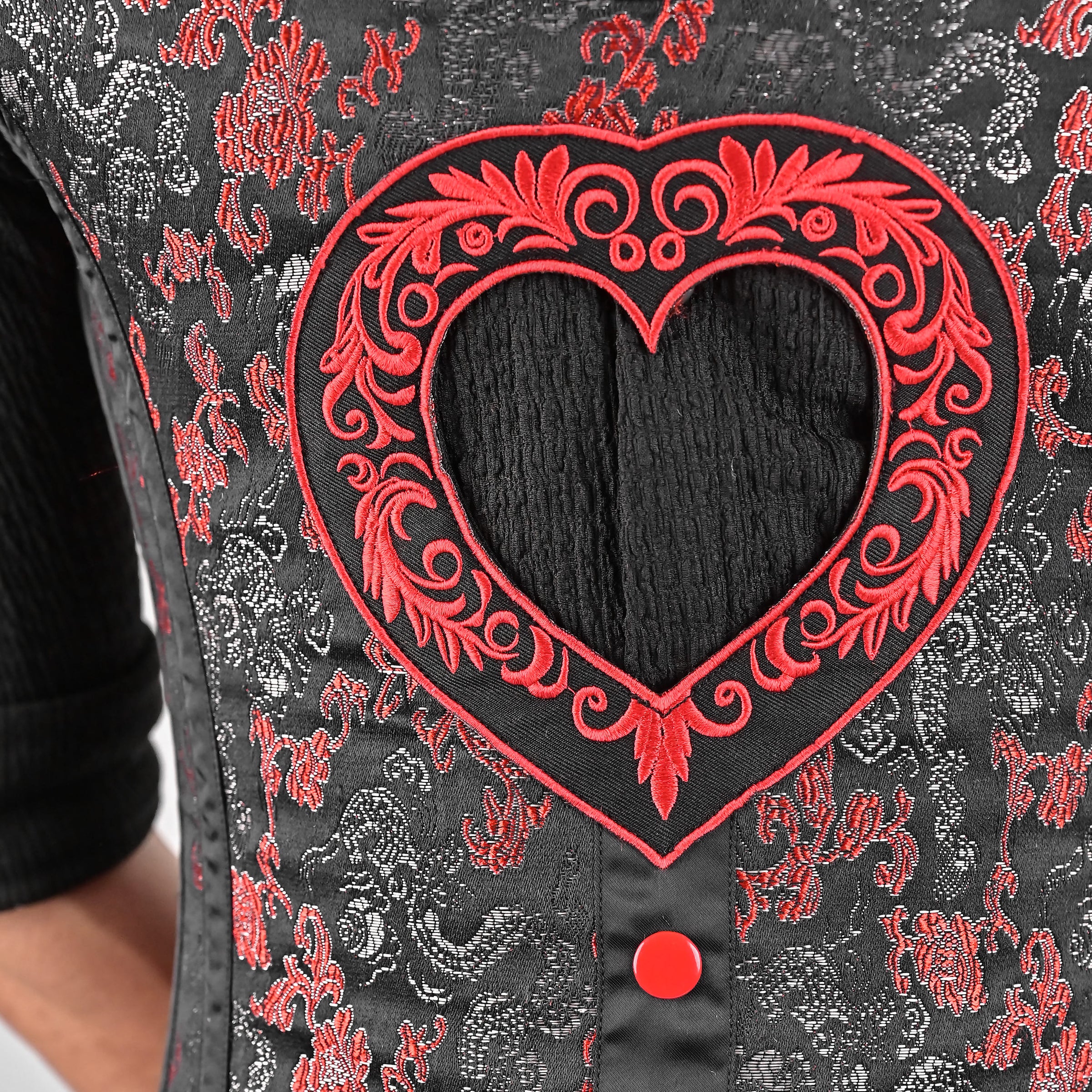 Mens Black & Red Brocade Corset Vest with Heart
