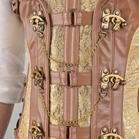 Gold Brocade Mens Corset with Leather Harness