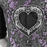 Mens Black & Purple Brocade Corset Vest with Silver Heart