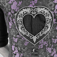 Mens Black & Purple Brocade Corset Vest with Silver Heart