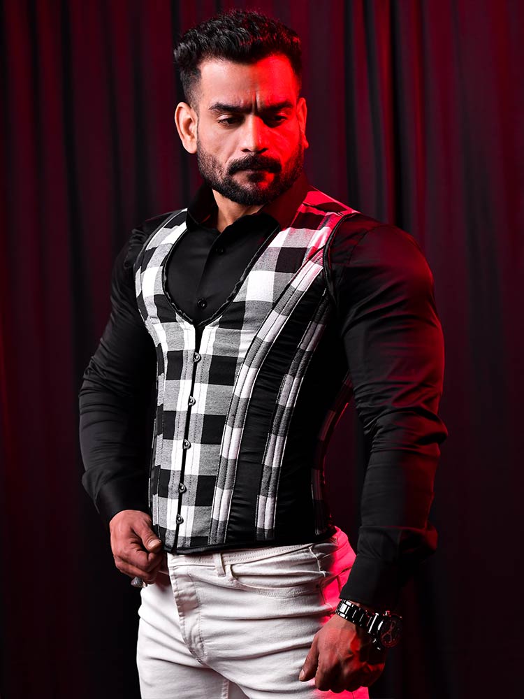 Tartan Men Corset Vest