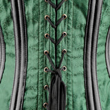 Green Brocade Under bust Corset with Black Leather Details