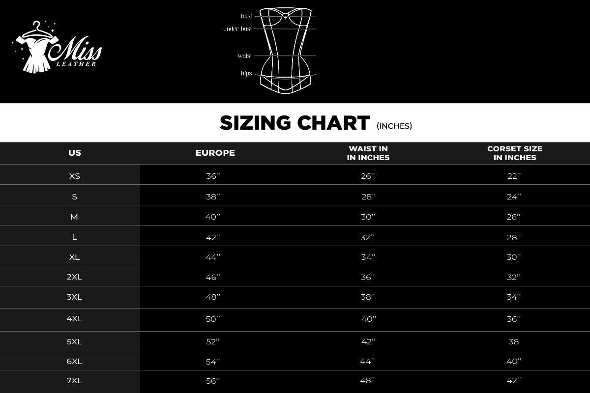 Women Corset Size Chart Miss Leather Online