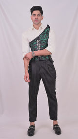Green Brocade Corset with Shoulder Strap