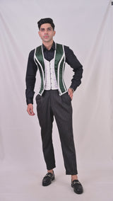 Green & White Satin Male Corset Vest