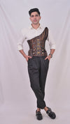Leather-Brocade Corset for Men: Brown-Lined Design