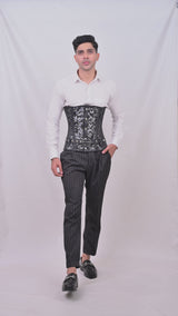 Floral Black Mens Underbust Corset - Waist Trainer