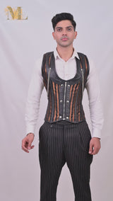 Mens Stripped Line Brocade Corset Vest