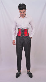 Red Tartan Men Corset Waist Cincher