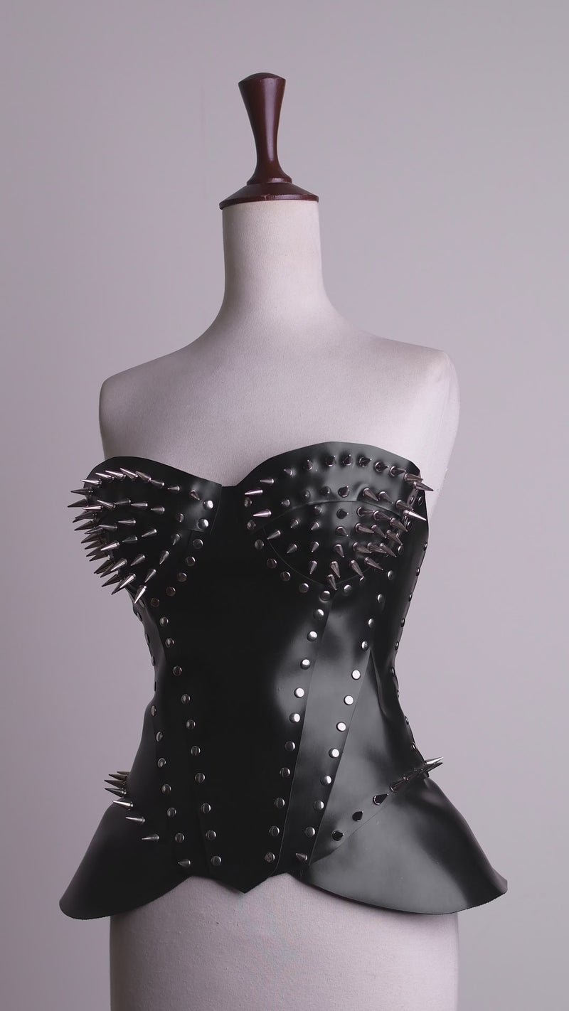 Black Leather  corset top - Studded Corset
