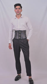 Black & Silver Brocade  Men  Waist Cincher