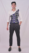 Navy Blue Tartan Mens Corset with Shoulder Strap