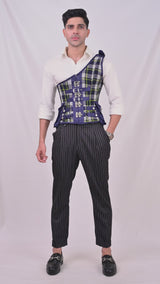 Navy Blue Tartan Mens Corset with Shoulder Strap