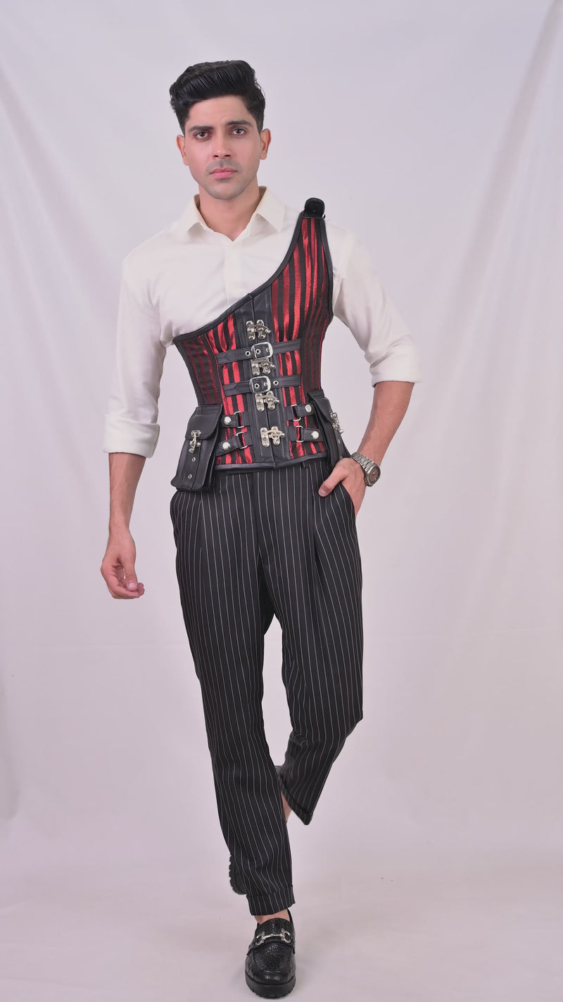 Red Brocade Corset with Shoulder Strap