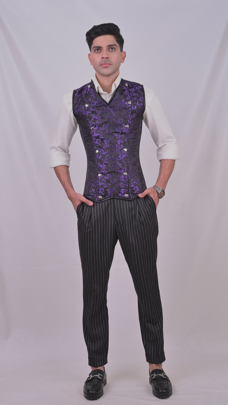 Purple Brocade Male Corset Vest