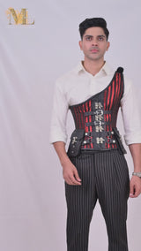 Navy Blue Tartan Corset with Shoulder Strap