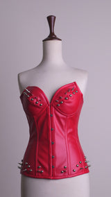 Plus size Red Leather corset Top - Steampunk Over Bust Corset
