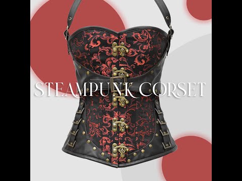 Red and black steampunk corset - Over the Bust Corset